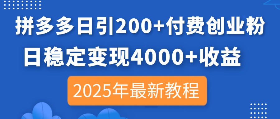 （14217期）拼多多日引200+付费创业粉，日稳定变现4000+收益，2025年最新教程-网创项目-网创项目平台-网络项目资源网