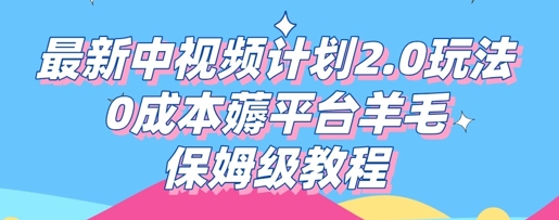 最新中视频计划2.0玩法，0成本薅平台羊毛，保姆级教程-网创项目-网创项目平台-网络项目资源网