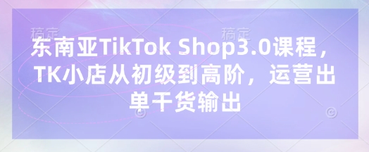 东南亚TikTok Shop3.0课程，TK小店​从初级到高阶，运营出单干货输出-网创项目-网创项目平台-网络项目资源网