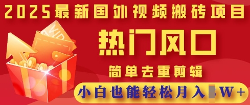 2025最新视频搬砖项目，热门风口，简单去重剪辑，小白也能轻松月入过W-网创项目-网创项目平台-网络项目资源网