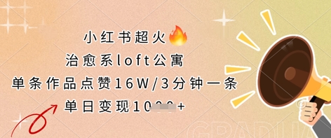 小红书超火的治愈系loft公寓，单条作品点赞16W，3分钟一条，单日变现数张-网创项目-网创项目平台-网络项目资源网